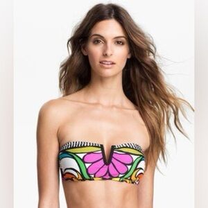 Trina Turk Aquarius Pattern Strapless Bandeau Swim Top Pink Green Size 4 Surf